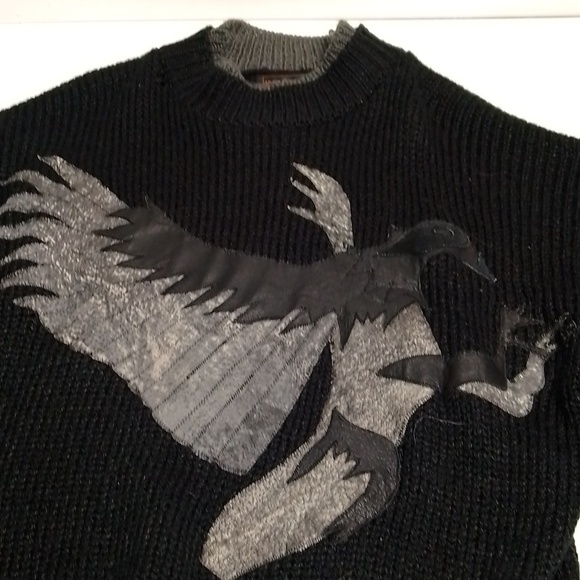 Mens intermission knit top with genuine leather bird . Black and grey size large - Picture 2 of 6